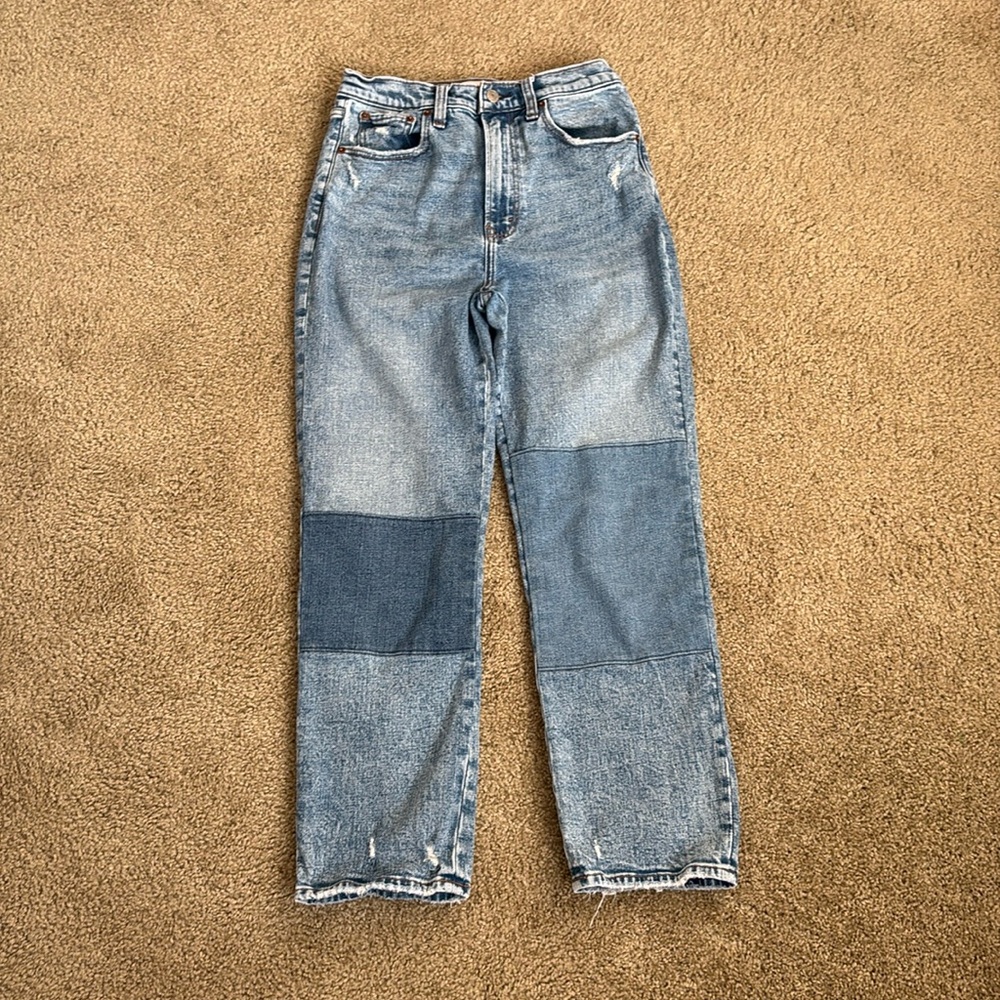 Abercrombie & Fitch the ankle straight patchwork ultra high-rise size 28/6
